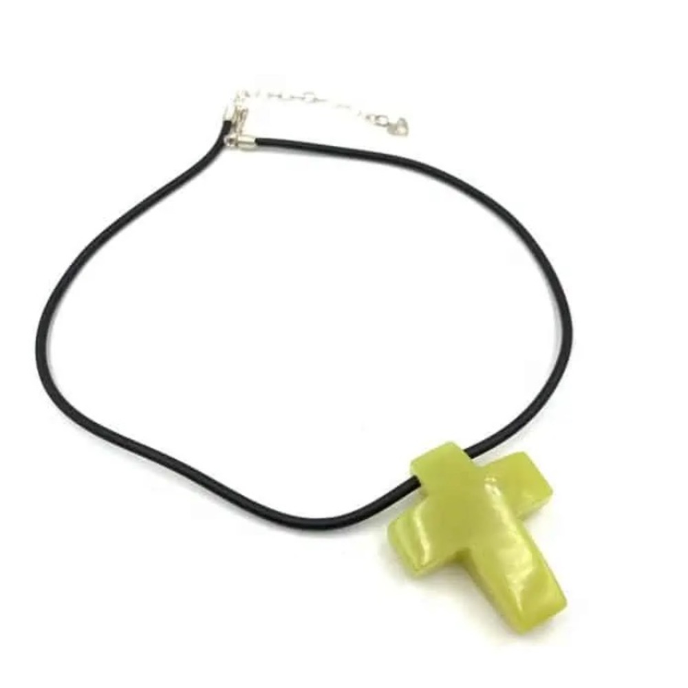 Jay King Stone Cross Pendant Necklace with Sterling Silver Clasp Rubber Cord